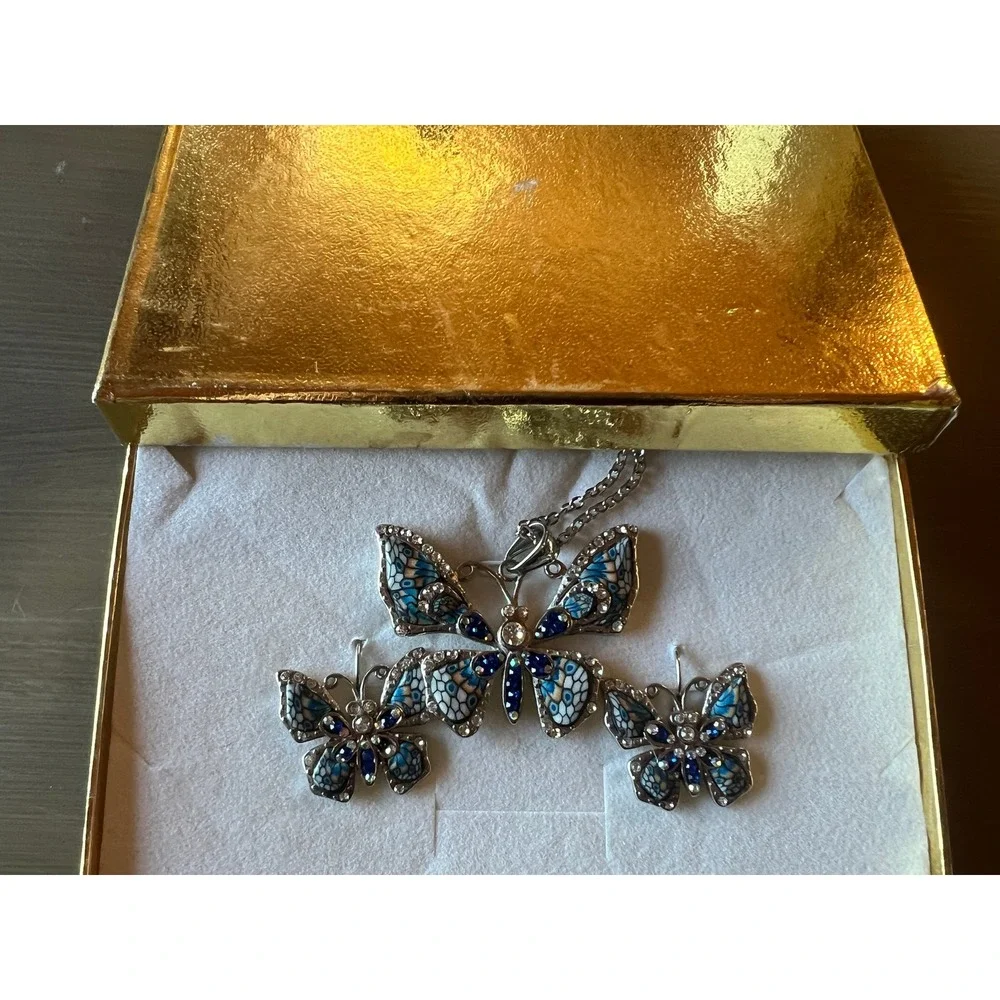 SS Butterfly Necklace Earring Set 22